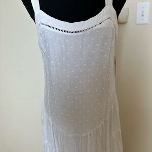 SO WHITE RAYON W/ NOBBY‎ DOTS  LINED SUNDRESS CRUISE BEACHY BOHO SZ-L NWT